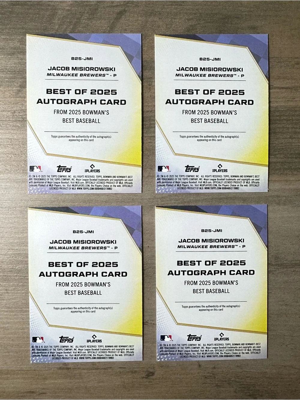 Jacob Misiorowski Lot of (4) Signed 2025 Bowmans Best 16/50 Novelty Cards.